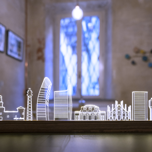 Lampada skyline MILANO MAXI base legno